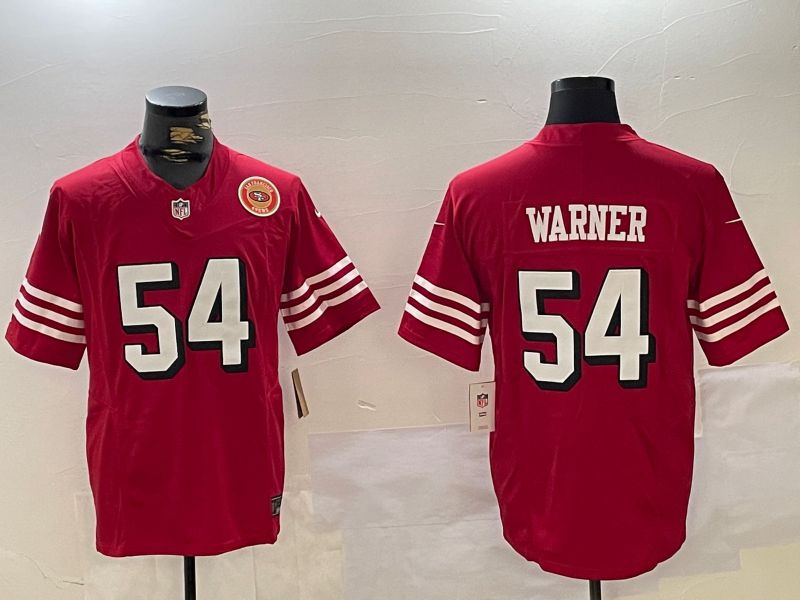 Men San Francisco 49ers #54 Warner Red Three generations 2024 Nike Vapor Limited NFL Jersey style 8